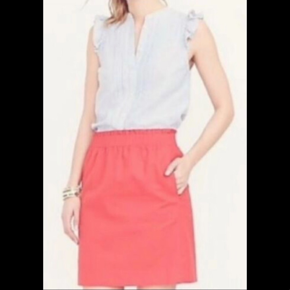 J. CREW Sidewalk Skirt Linen Cotton Blend Coral Pink Pull On Elastic Waist